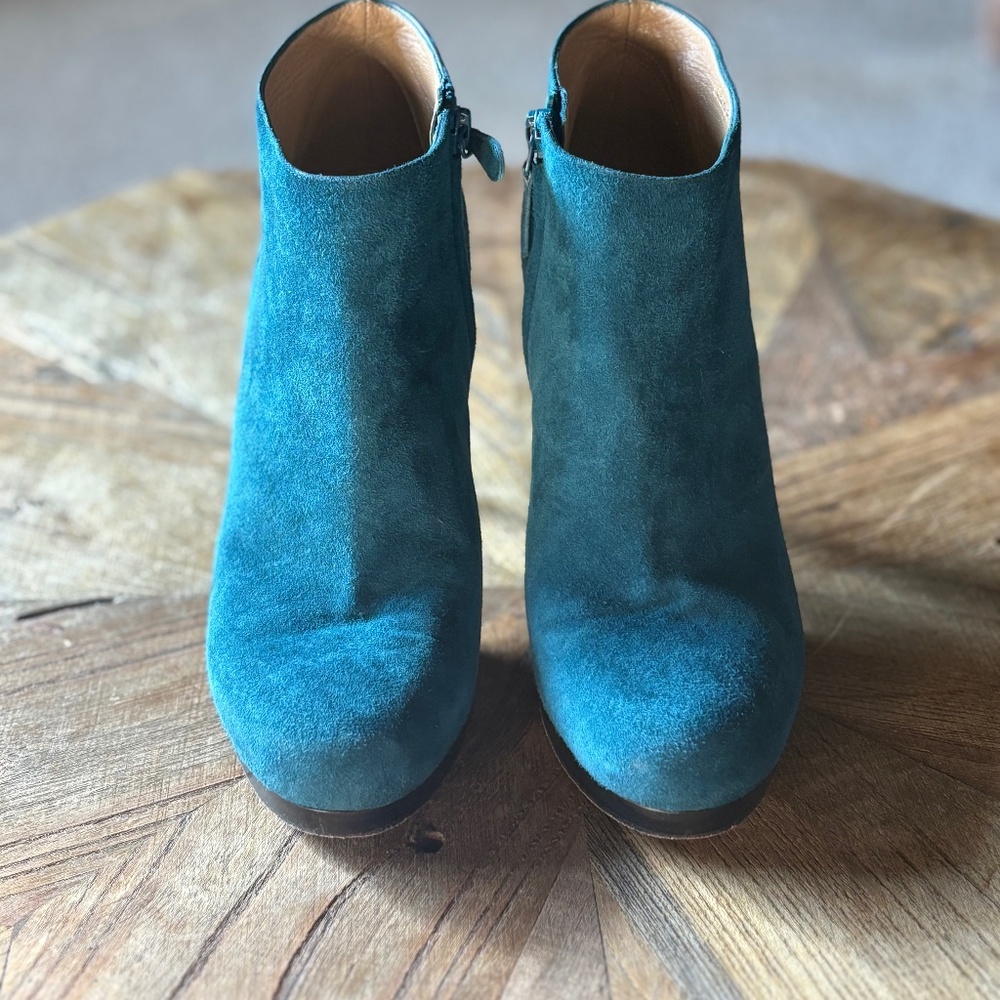 Balenciaga Suede Teal Ankle Boots